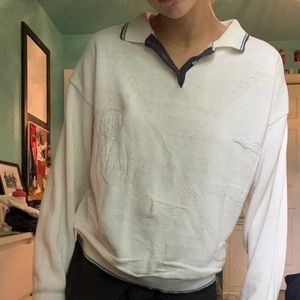 White, vintage beach collared sweater.